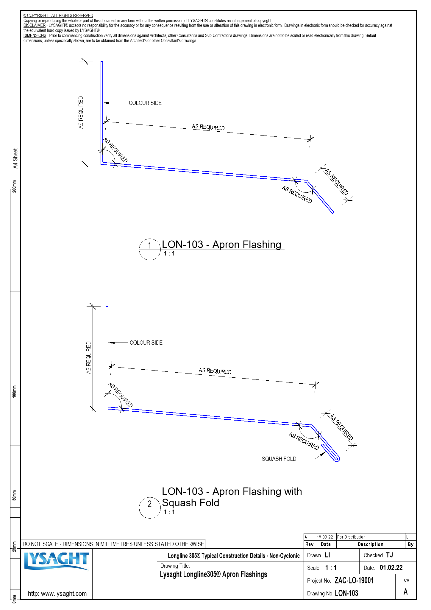 LON103 Lysaght Longline305® Apron Flashings